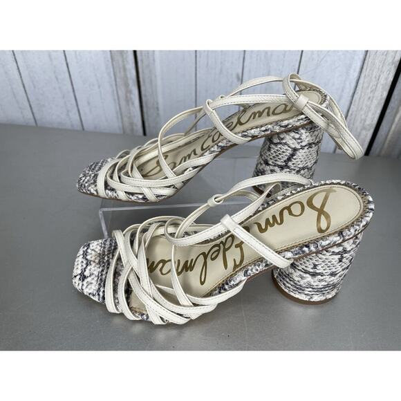 Sam Edelman Daffodil Leather Sandal Snake Print Ivory Round Block Heel Size 7 - Picture 2 of 6